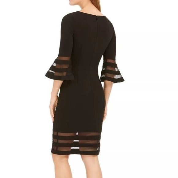 Calvin Klein Black Boat neck Bell Sleeve Sheath Dress Sheer Accents Size 12 - Picture 4 of 13